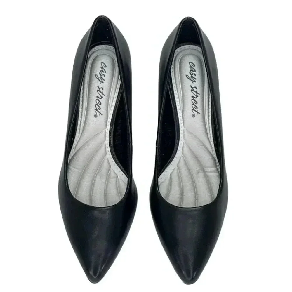 Easy Street Passion Black Faux Leather Womens Heels Size 5.5M